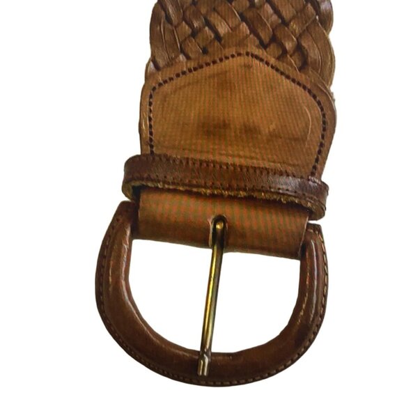 OMEGA Brown Woven Leather Braided Belt Boho Chic Size M - Picture 5 of 11
